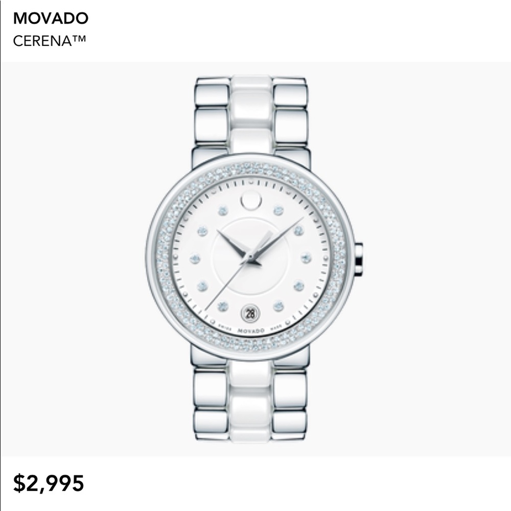 Movado Diamond White Ceramic Stainless Steel Watch